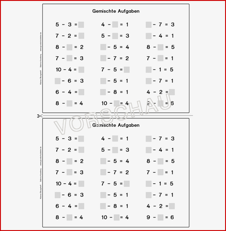 Übungsheft Subtraktion Bis 10 Klasse 1