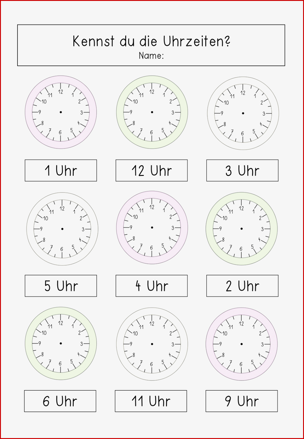 Uhr Arbeitsblätter Volle Stunden – Unterrichtsmaterial In