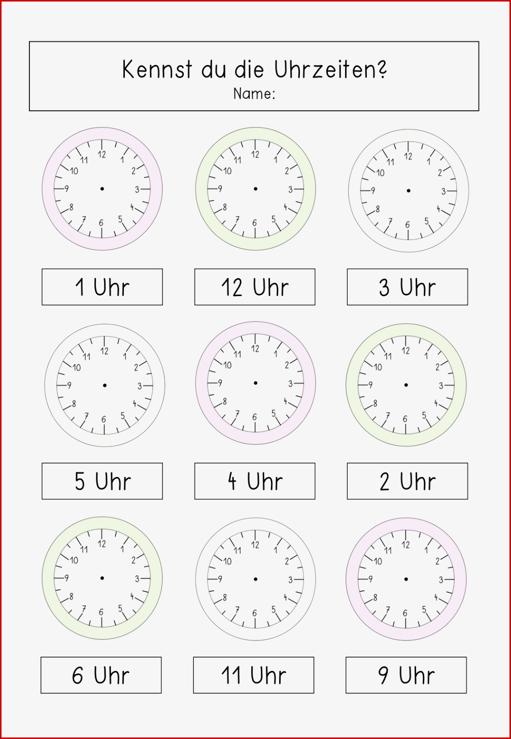 Uhr Arbeitsblätter Volle Stunden – Unterrichtsmaterial In