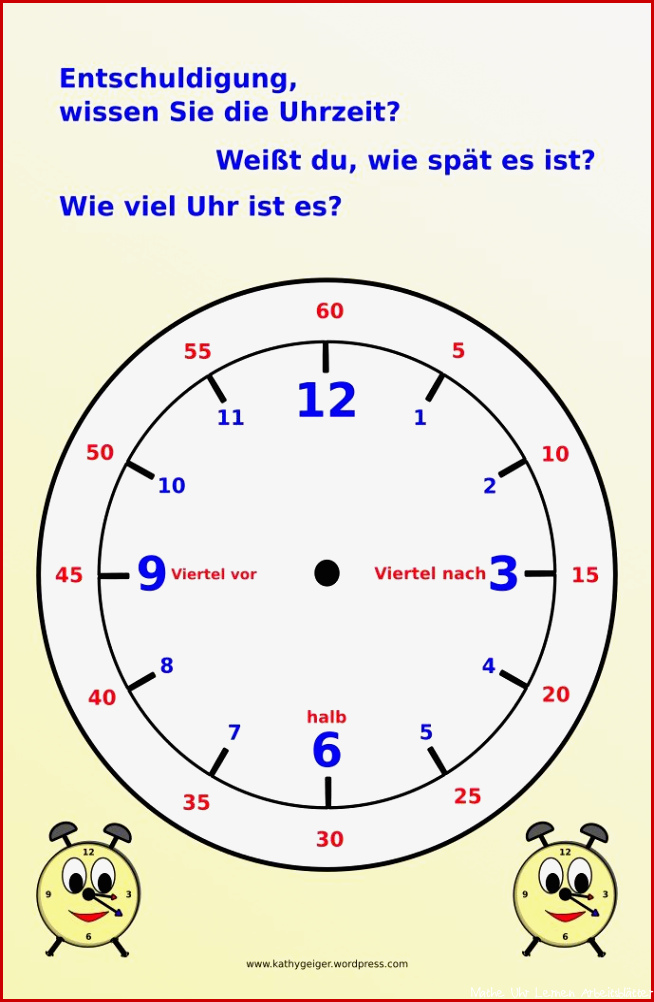 Uhr lesen lernen Poster DIN A3 für DaF DaZ Niveau A1 und