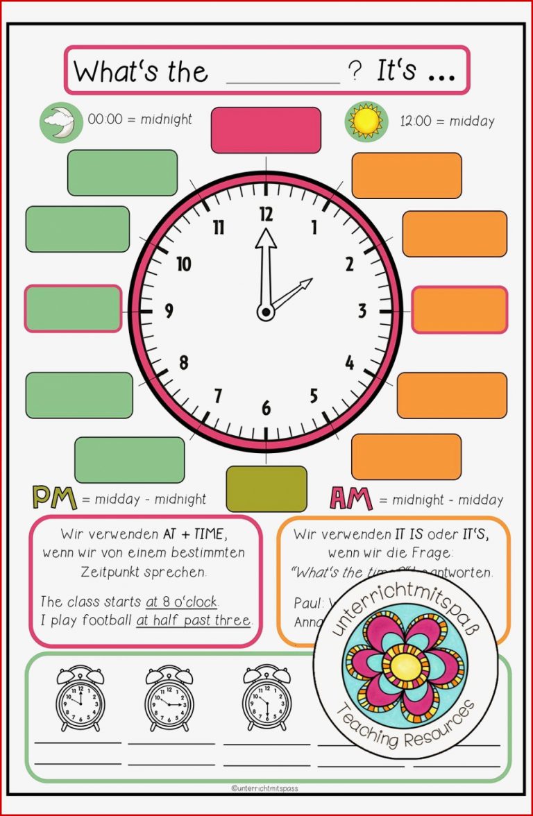 Uhrzeit Lernen Englisch Arbeitsblätter Neue Arbeitsblätter