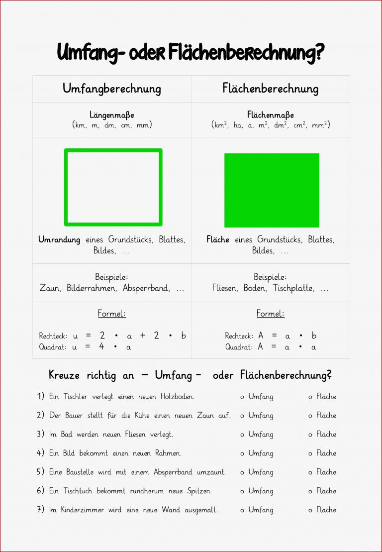 Umfang Und Flächenberechnung – Unterrichtsmaterial Im