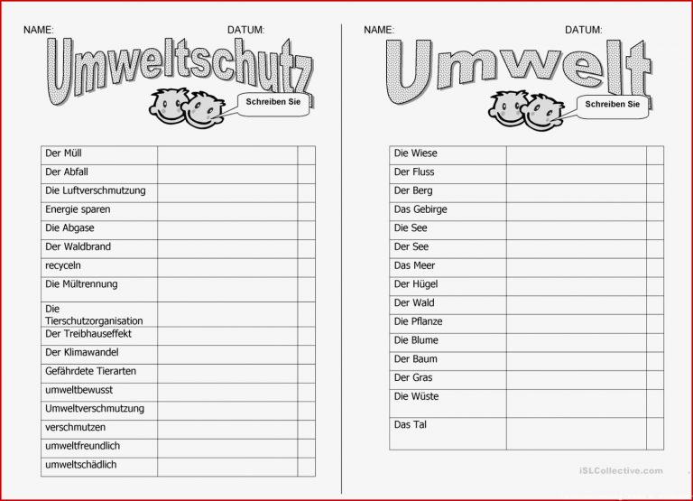Umwelt Arbeitsblatt Kostenlose Daf Arbeitsblätter