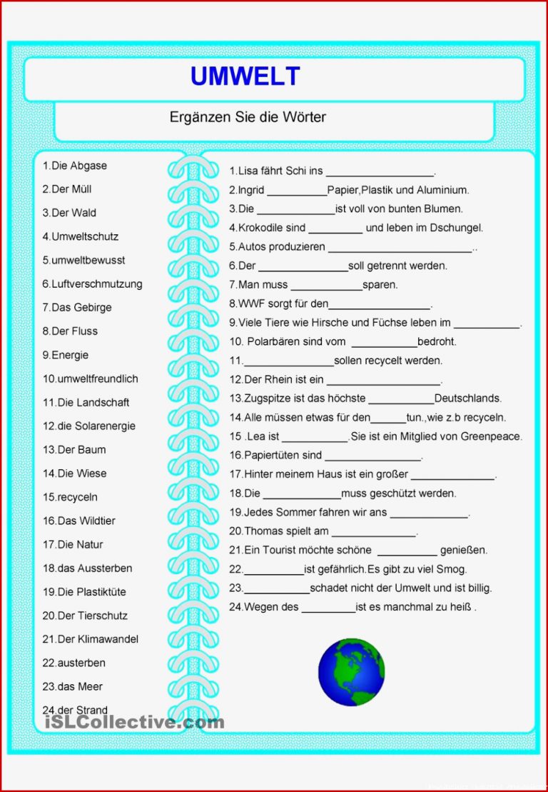 Umweltschutz Unterricht Arbeitsblätter Worksheets