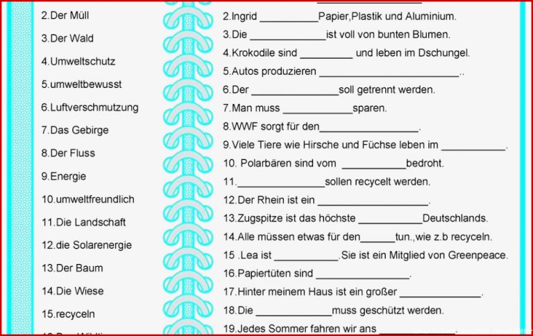 Umweltschutz Unterricht Arbeitsblätter Worksheets