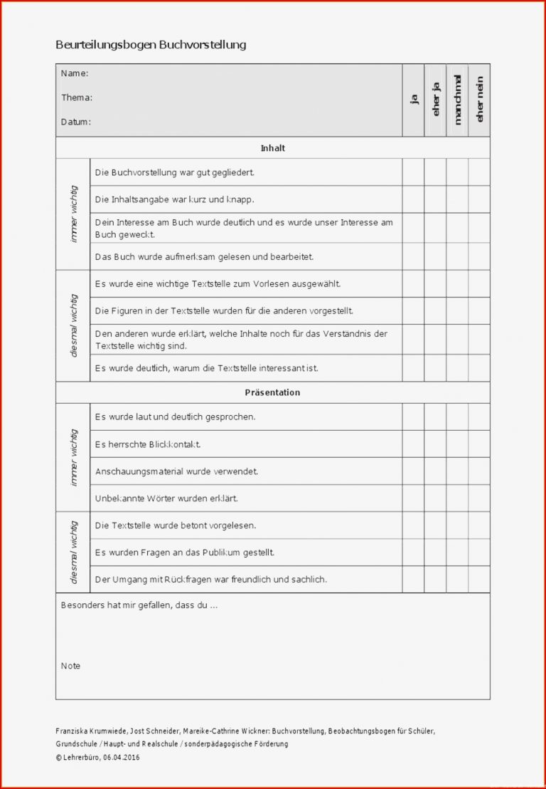 Ungewöhnlich Buchvorstellung Grundschule Arbeitsblatt