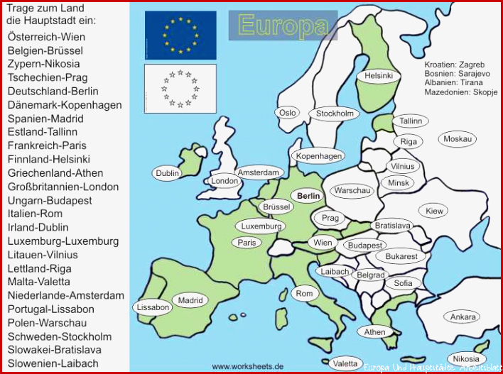 United States of Europe Europa 25 Länder 25 Hauptstädte
