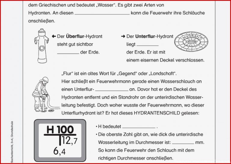 Unterrichtsmaterial Feuerwehr Grundschule Arbeitsblätter