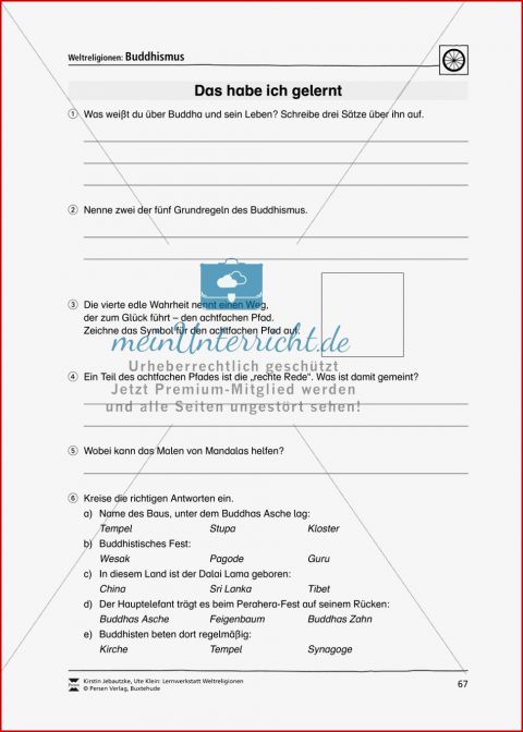 Unterrichtsmaterial Zum Buddhismus Mit Infomaterial Zu