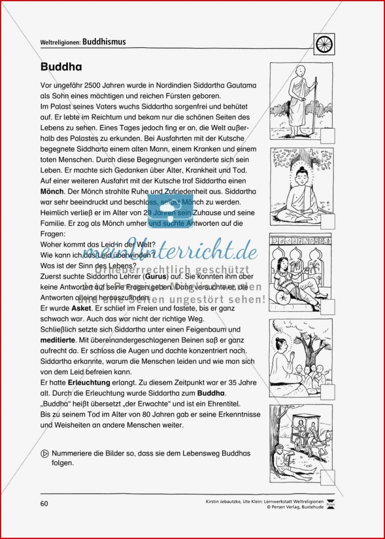 Unterrichtsmaterial zum Buddhismus mit Infomaterial zu