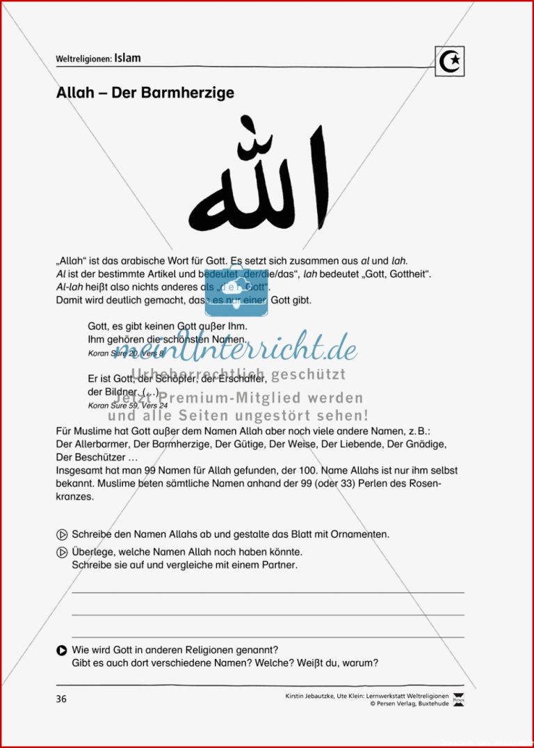 Unterrichtsmaterial zum Islam mit Infomaterial zu