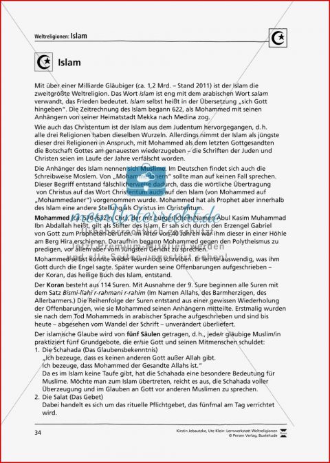 Unterrichtsmaterial Zum islam Mit Infomaterial Zu