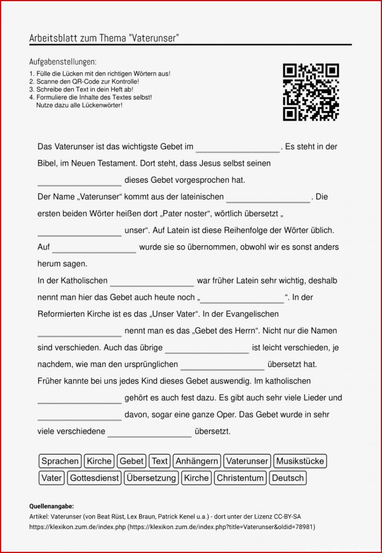 Vater Unser Grundschule Arbeitsblätter Worksheets