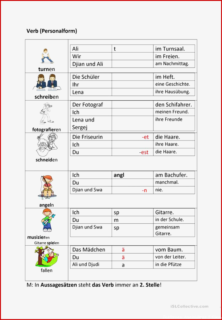 Verb Personalformen Arbeitsblatt Kostenlose DAF