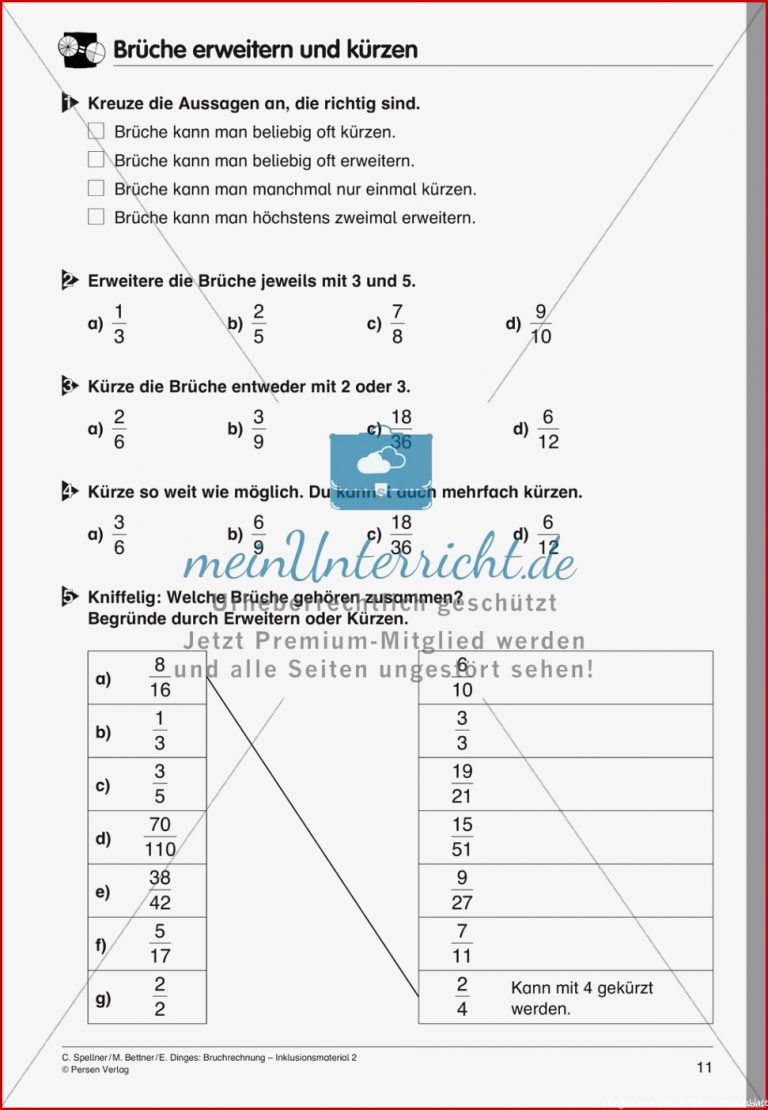 Vergleichen Von Brüchen Meinunterricht