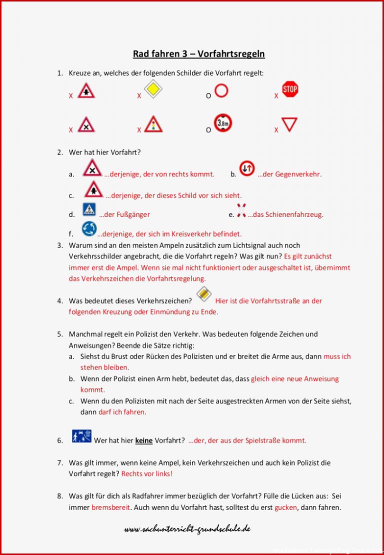 Verkehrserziehung Arbeitsblätter Sachunterricht