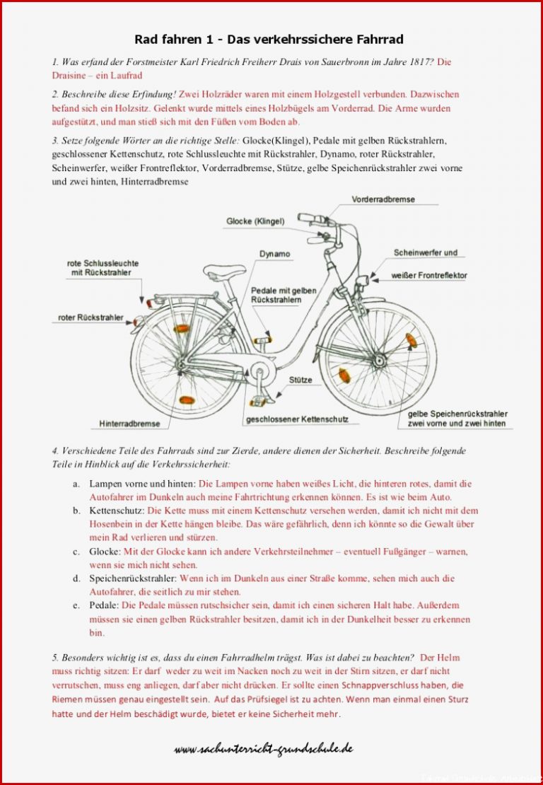 Verkehrssicheres Fahrrad Arbeitsblatt Handschrift