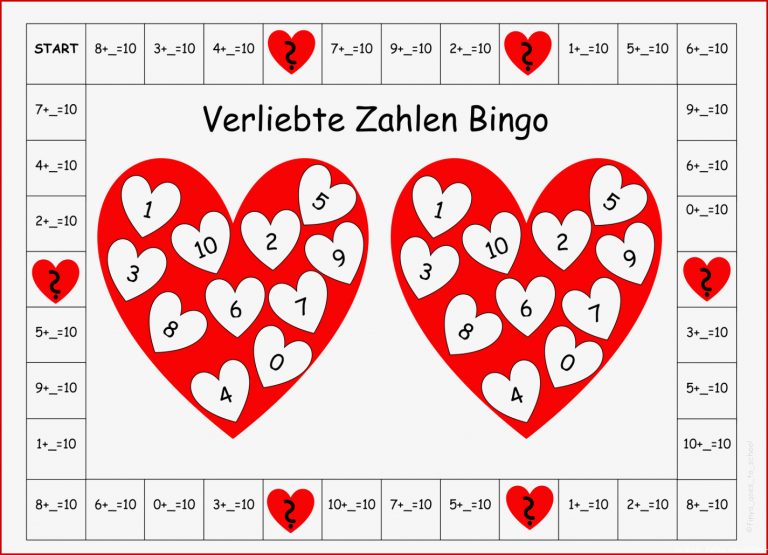 Verliebte Zahlen Bingo geeignet für homeschooling