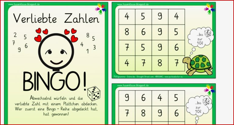 Verliebte Zahlen Bingo pdf Mathe