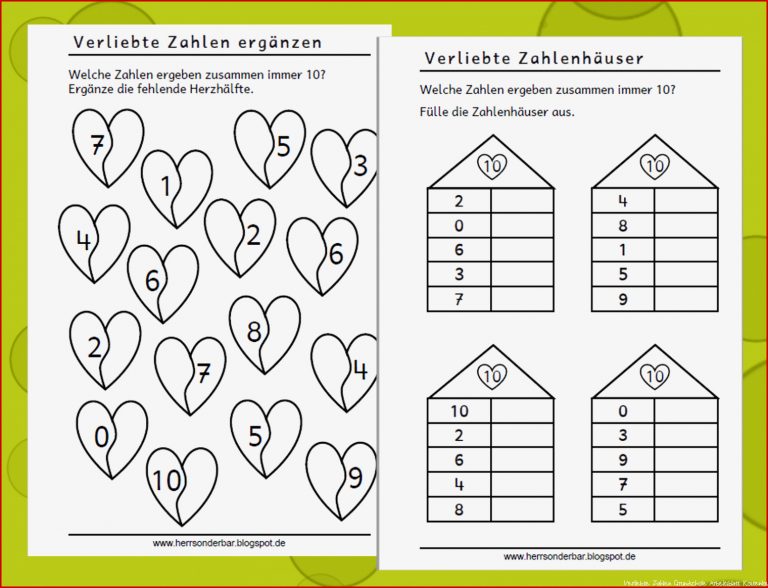 Verliebte Zahlen Grundschule Arbeitsblatt