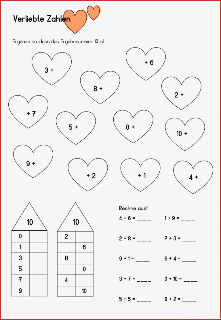 Verliebte Zahlen Grundschule Arbeitsblatt Kostenlos