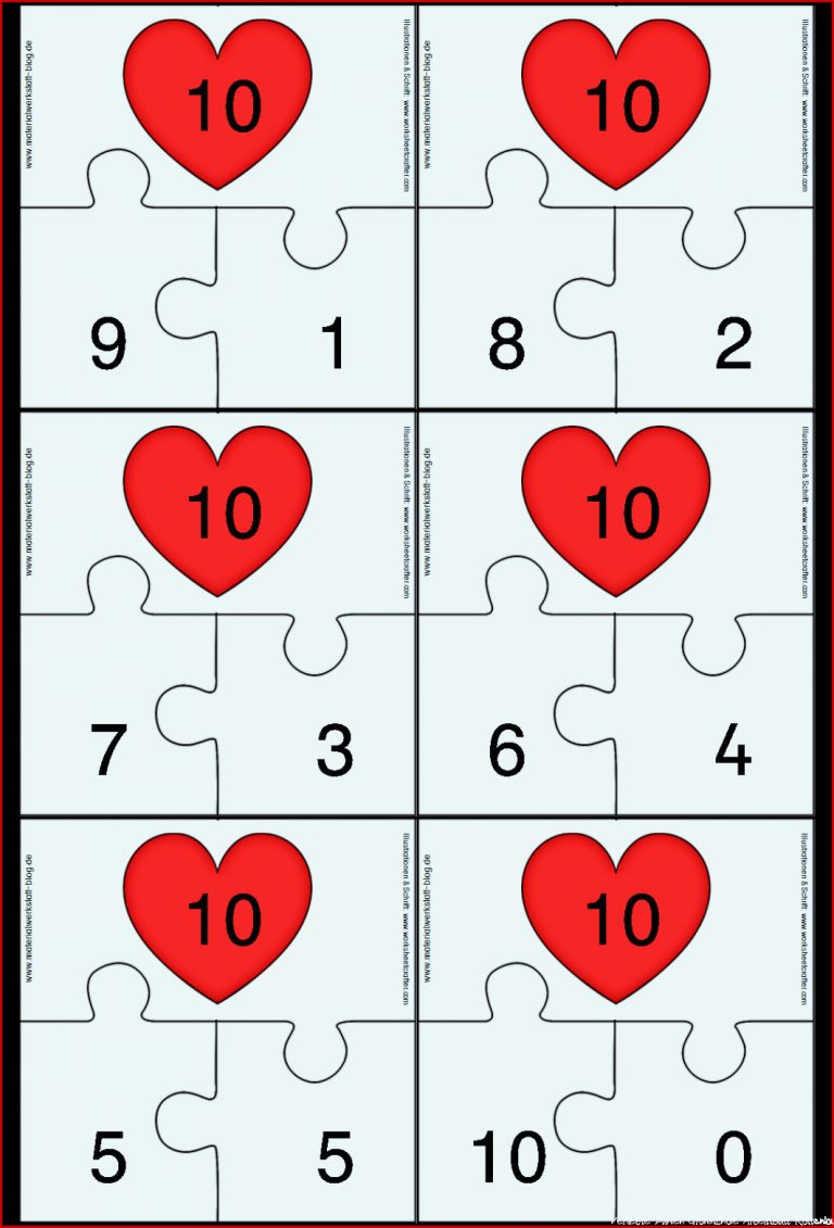 „Verliebte Zahlen“ Puzzle & Legekarten – Materialwerkstatt