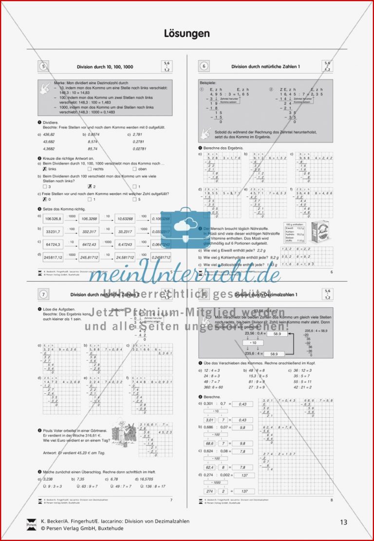 Vermischte Aufgaben zur Division von Dezimalzahlen