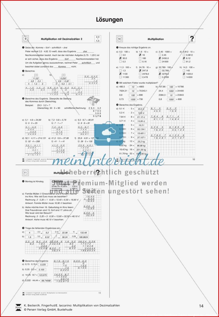 Vermischte Aufgaben Zur Multiplikation Von Dezimalzahlen