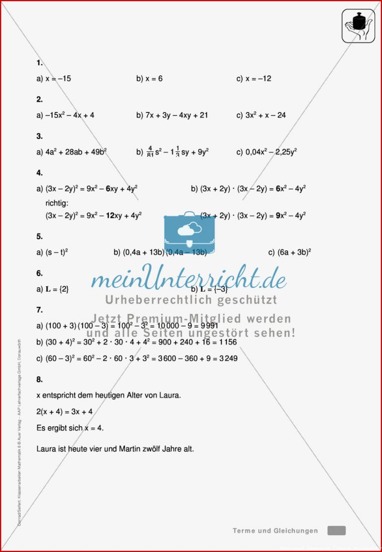 Vermischte Übungen Zu Termen Und Gleichungen Zum Teil