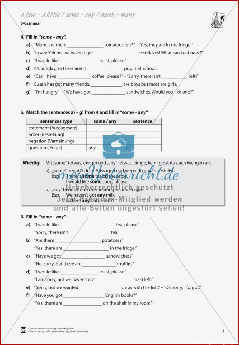 Vertretungsstunde Grammatik Exercises On A Few A Little