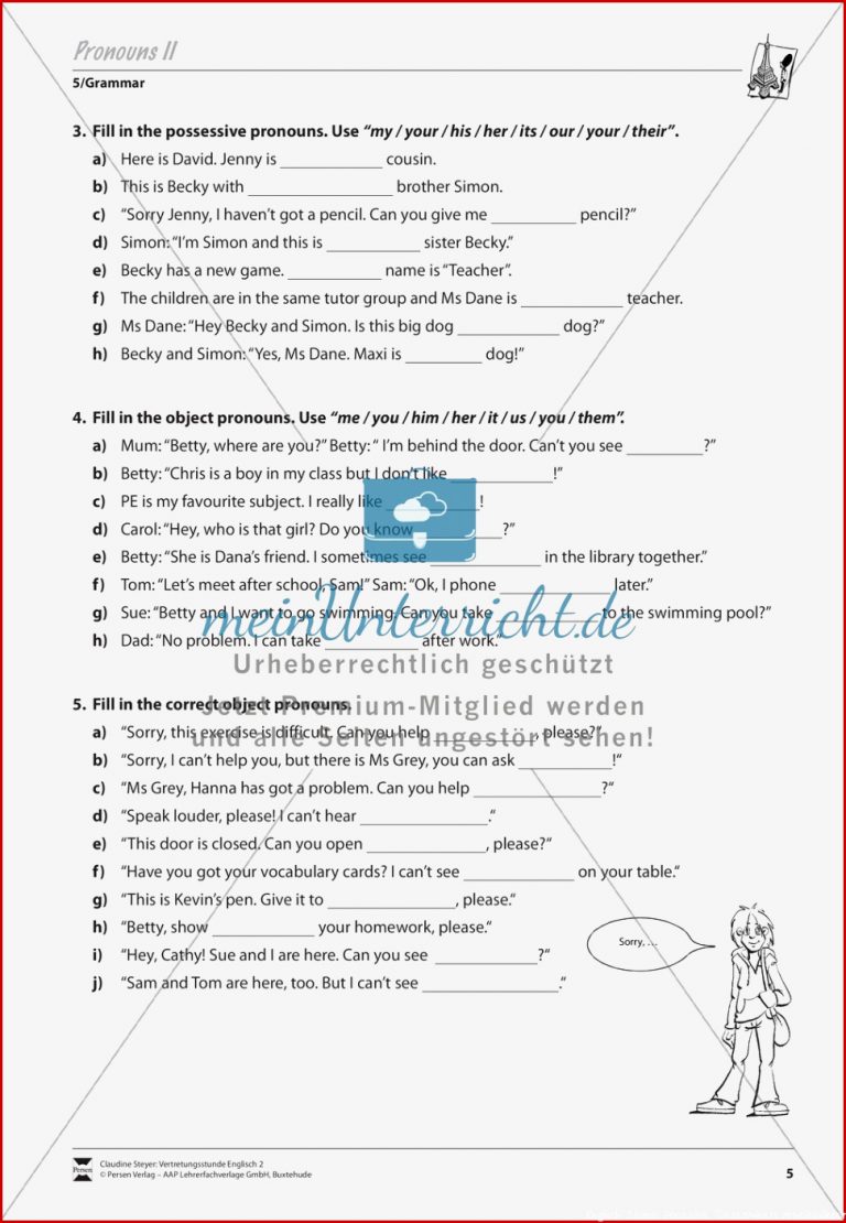 Vertretungsstunde Grammatik Exercises on possessive