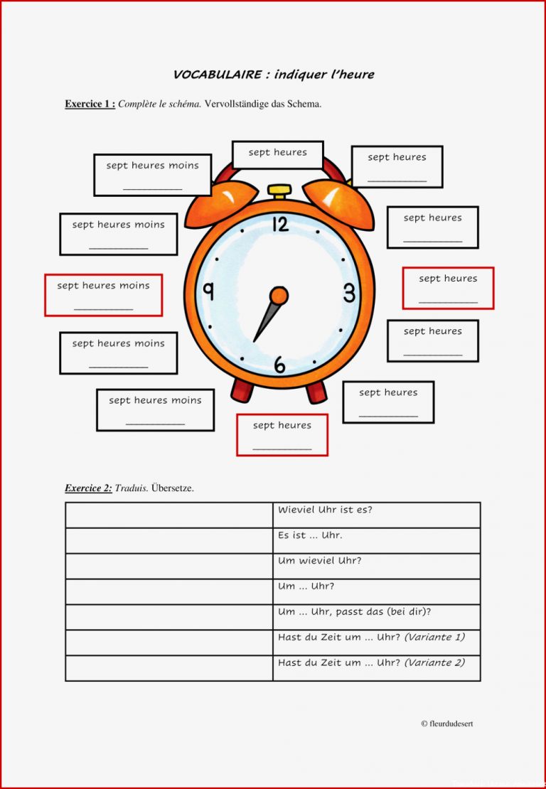 Vocabulaire Indiquer L Heure – Unterrichtsmaterial Im