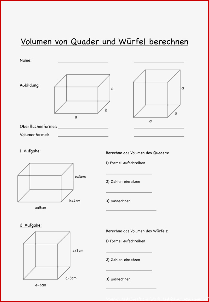 Volumen Quader und Würfel – Unterrichtsmaterial im Fach