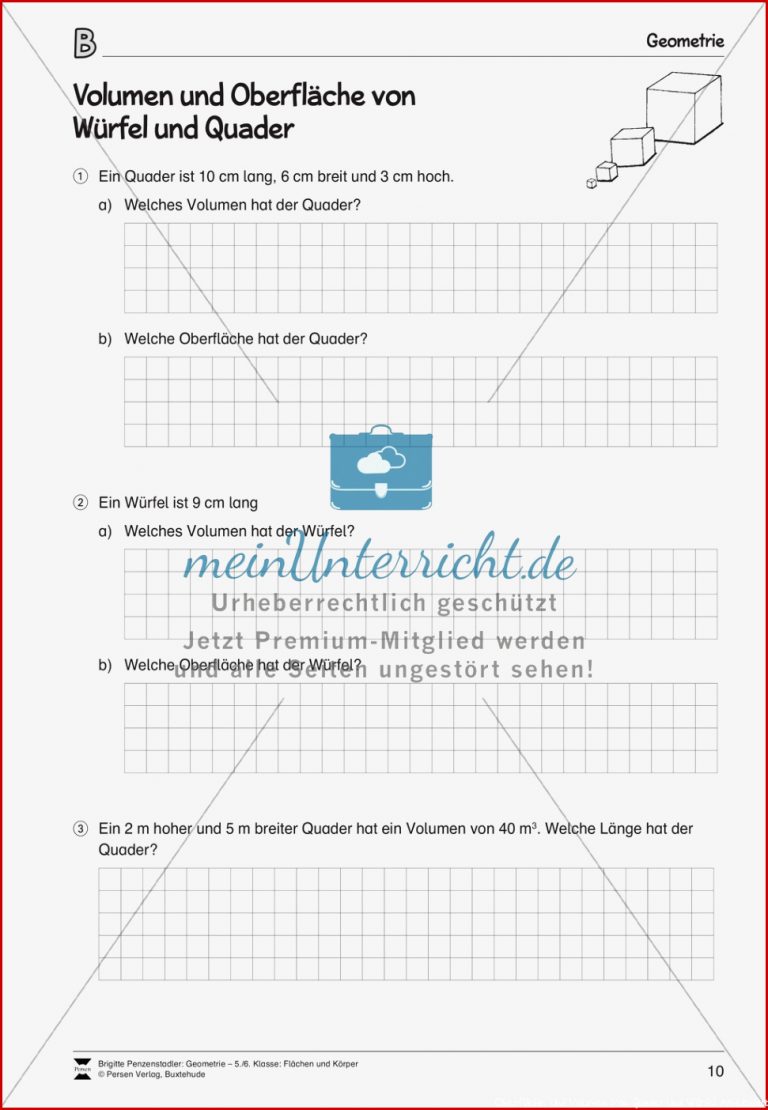 Volumen Und Oberfläche Von Würfel Und Quader Meinunterricht