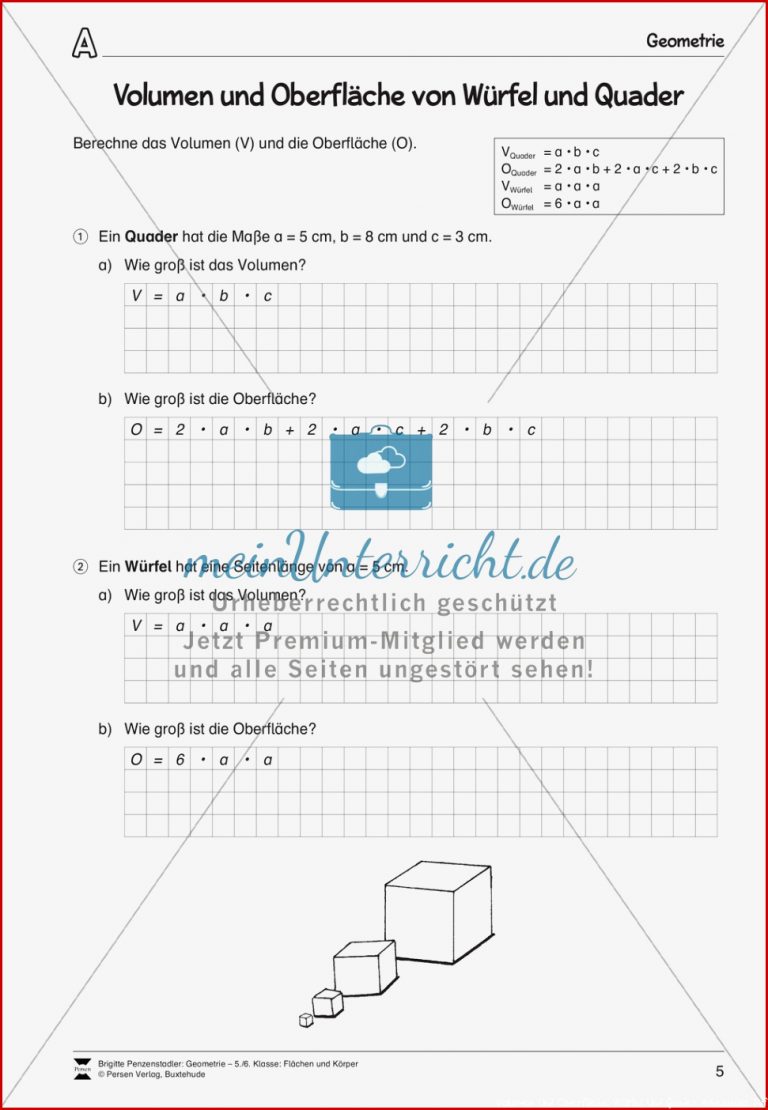 Volumen und Oberfläche von Würfel und Quader meinUnterricht