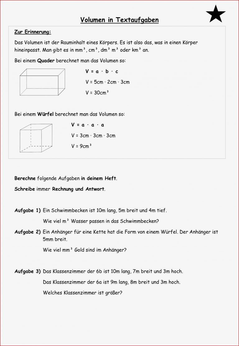 Volumen Von Quadern Und Würfeln 3 Fach Differenziert