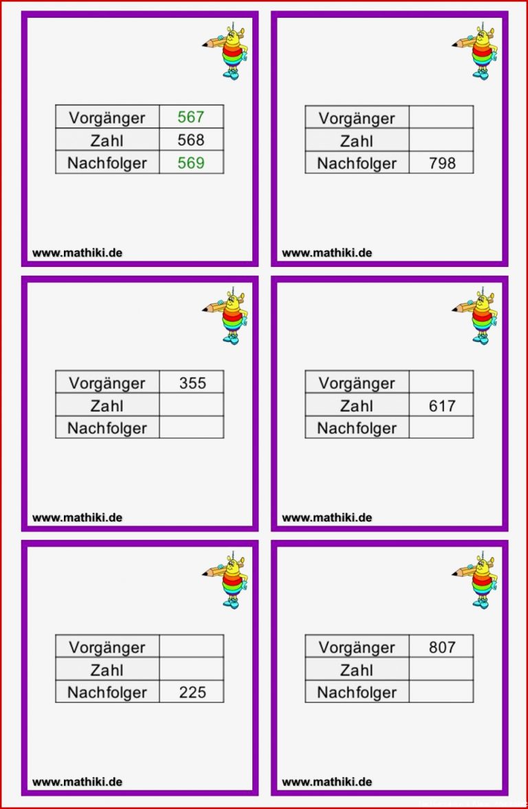 Vorgänger Nachfolger bis 1000 Klasse 3