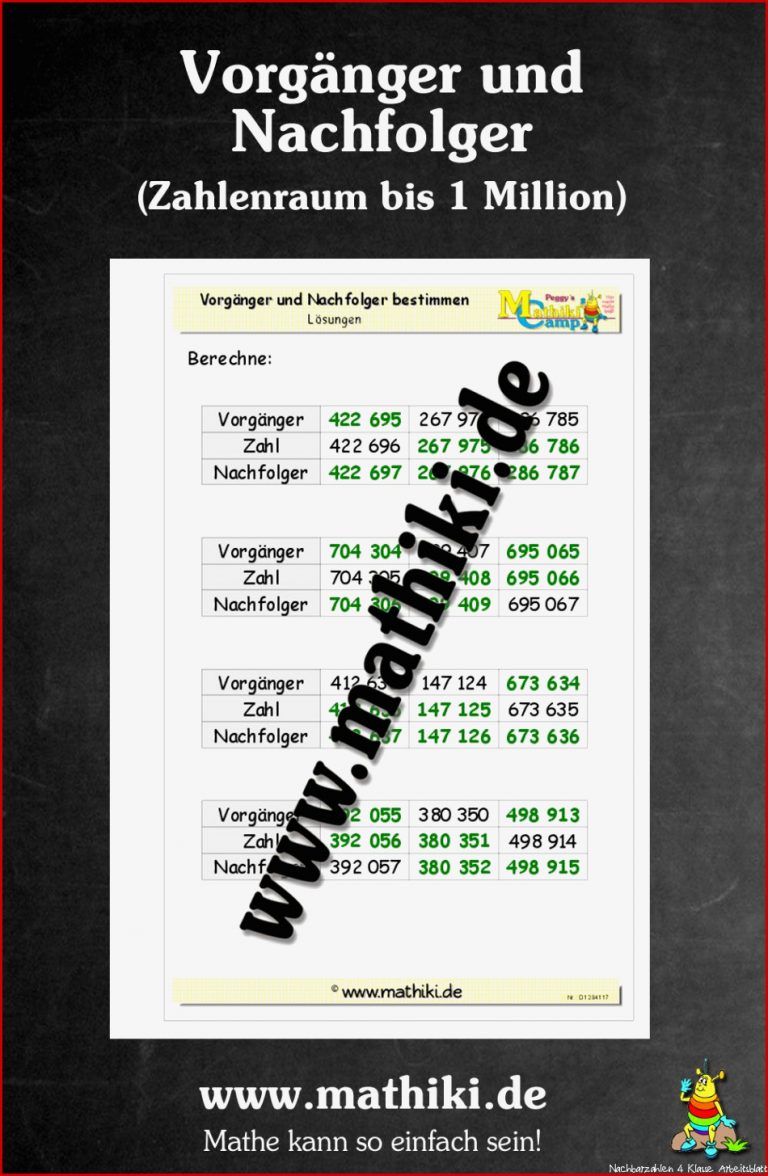 Vorgänger Und Nachfolger Bis 1 Million Klasse 4