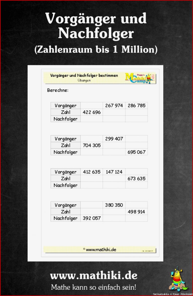 Vorgänger Und Nachfolger Bis 1 Million Klasse 4