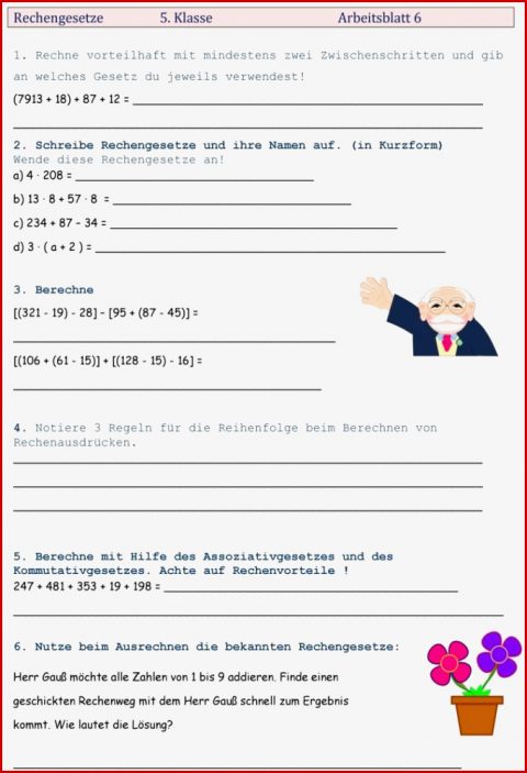 Vorteilhaftes Rechnen Klasse 5 Arbeitsblätter Worksheets