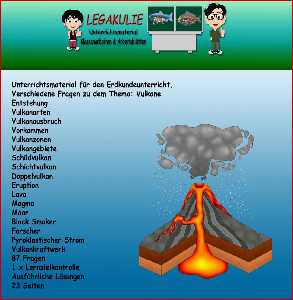 Vulkane Erdkunde Übungen Klassenarbeit Lernzielkontrolle