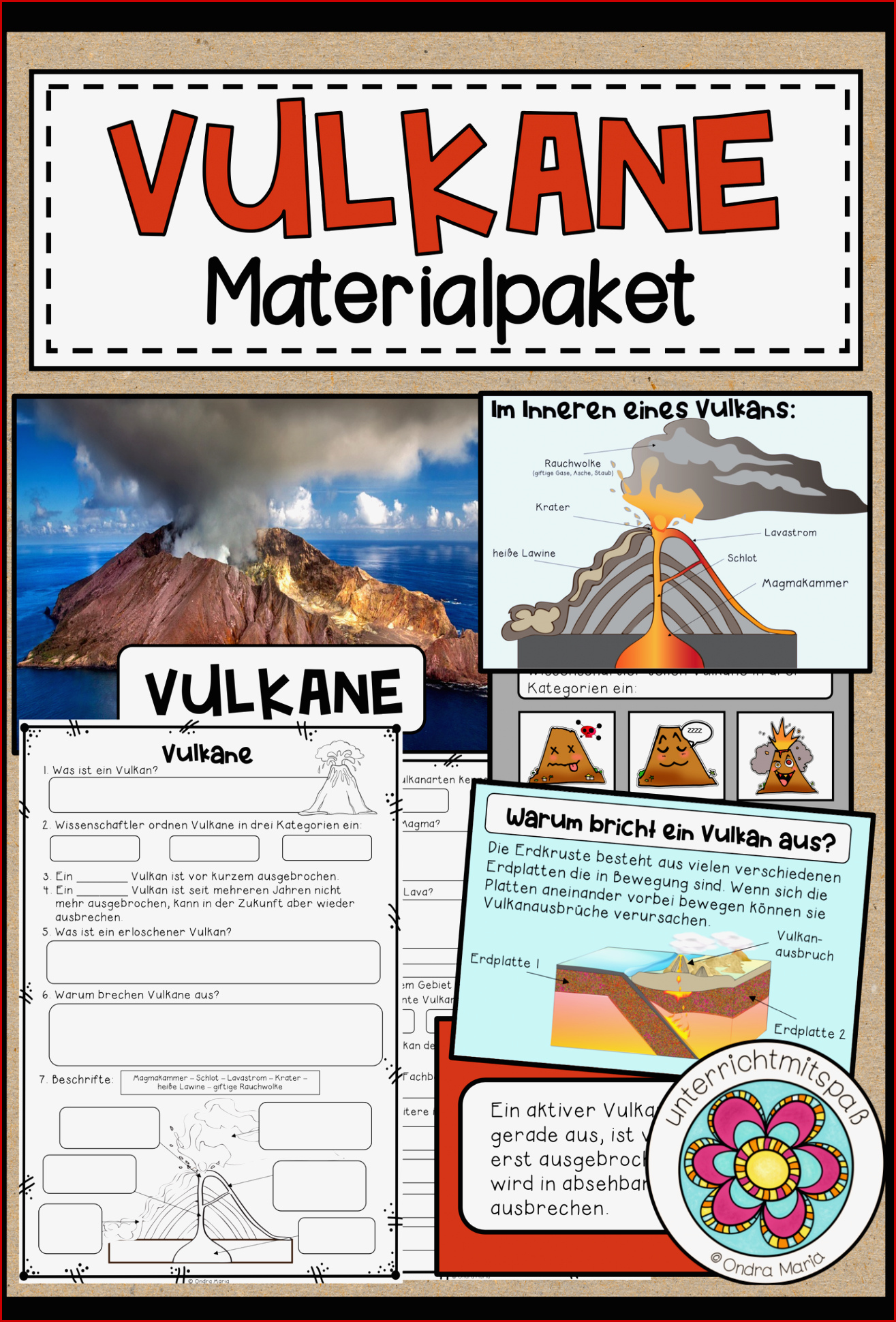 Vulkane Materialpaket Wissenskärtchen Arbeitsblätter