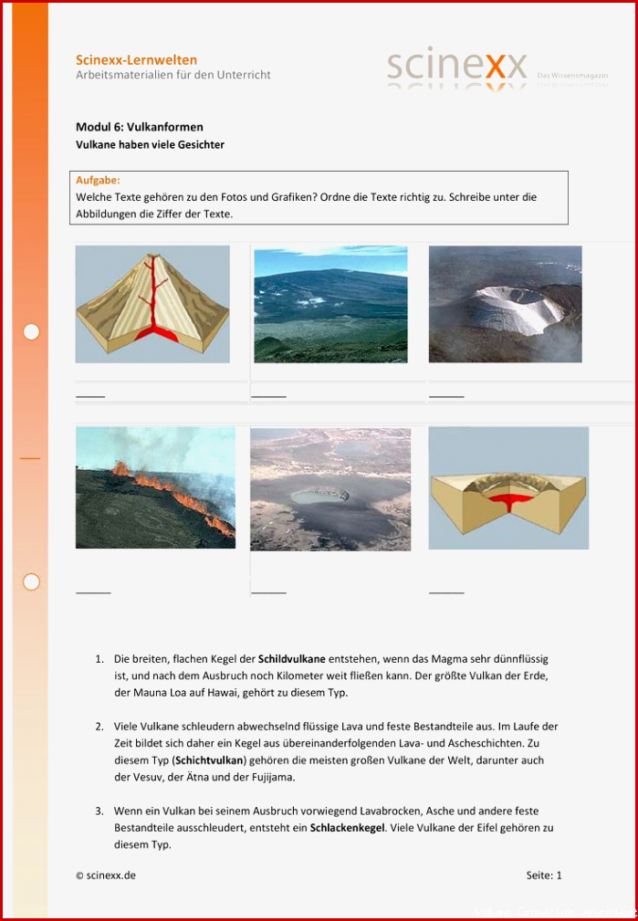Vulkanformen – Unterrichtsmaterial im Fach Erdkunde