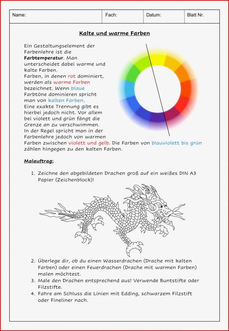 Warme Und Kalte Farben Grundschule Arbeitsblatt Neue