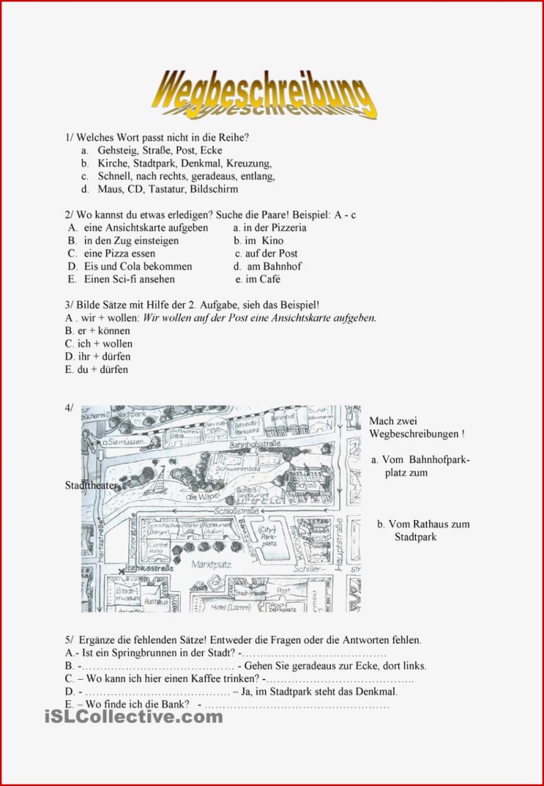 Wegbeschreibung Englisch Grundschule Arbeitsblätter