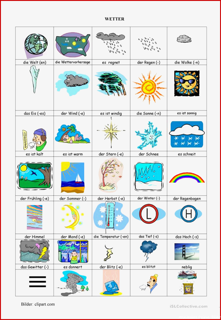 Wetter Bilderwörterbuch Arbeitsblatt Kostenlose DAF