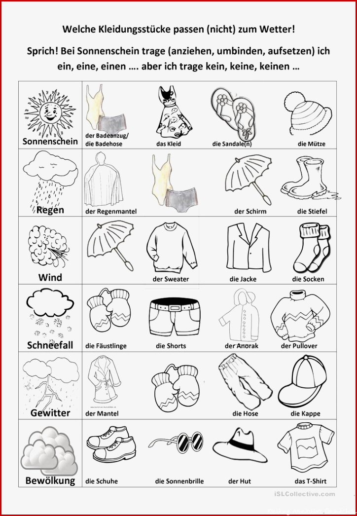 Wetter und Kleidung Deutsch Daf Arbeitsblatter
