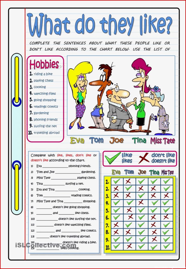 WHAT DO THEY LIKE HOBBIES worksheet Free ESL