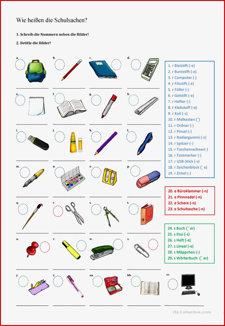 Wie Heißen Schulsachen Arbeitsblatt Kostenlose Daf