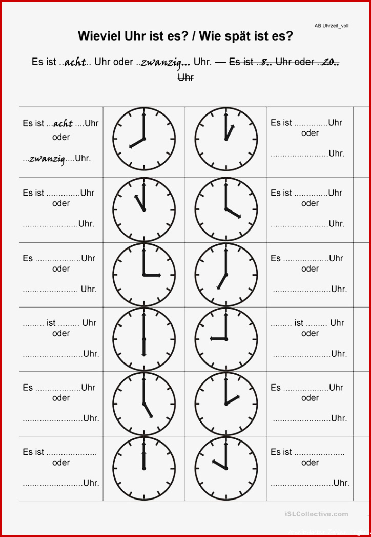 Wie spät Wieviel Uhr Arbeitsblatt Kostenlose DAF